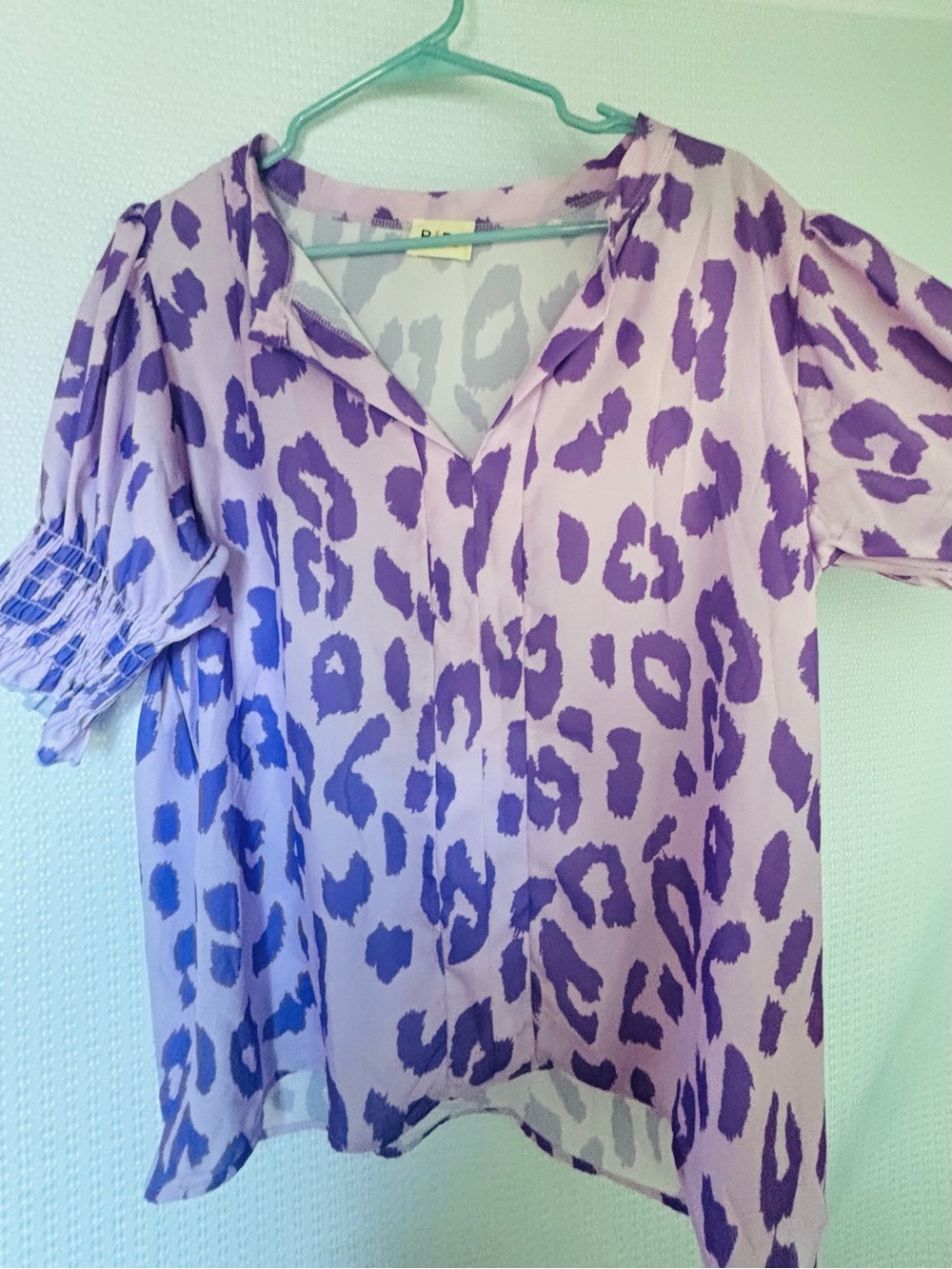 BiBi Lavender and Purple Leopard-Print V-Neck Blouse